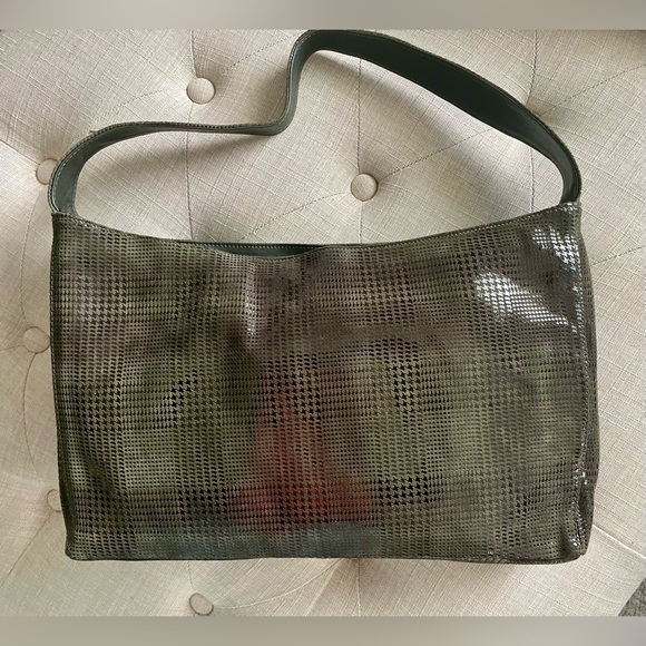 Rectangular 100% Italian Leather Marco Buggiani Green Shoulder Bag - Picture 8 of 9